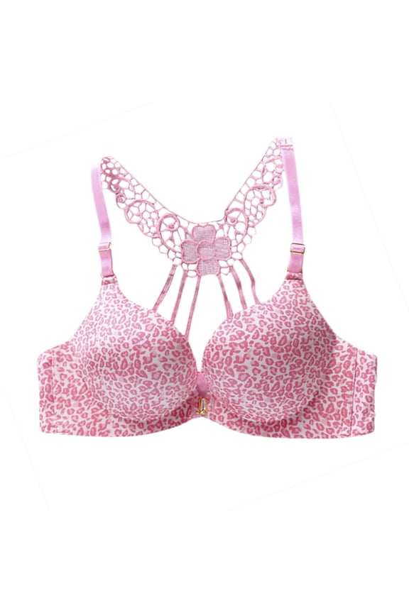 Front Buckle Bra Womens Back Lace Seamless Bra GatheRed-A Support Leopard Print Bralettes S-17 Hot-Pink XL