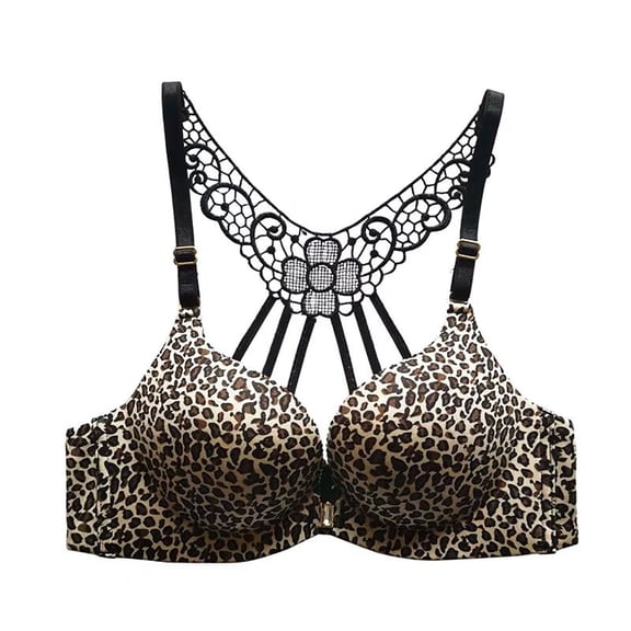 Mrat Front Buckle Bra Womens Back Lace Seamless Bra GatheRed-A Support Leopard Print Bralettes S-17 Khaki XXL