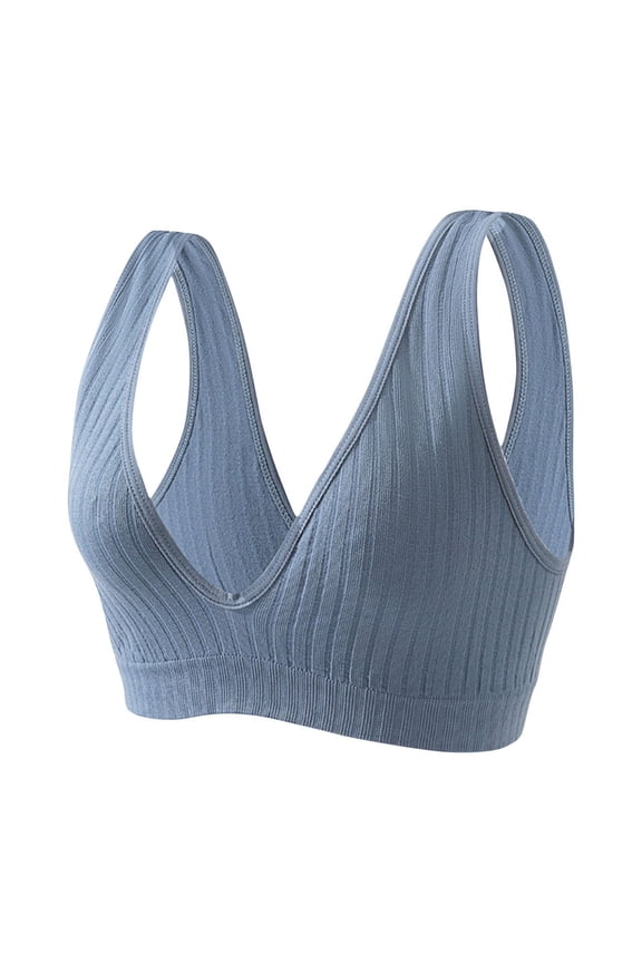 Front Closure Sports Bras for Women Womens V-Neck Sports Bras Seamless Yoga Bra U Back Wireless Sleepwear Ribbed Bras Front Closure Sports Bras for Lady S-195 Blue L