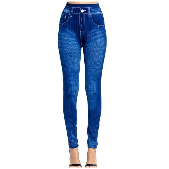 Mrat Full Length Pants Leggings Women's Yoga Pants Vertical Stripe Imitation Denim Leggings Show Thin Buttock Raising Capris Adjustable Denim Bib