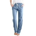 thumbnail image 1 of Mrat Full-Length Trousers Sweat Pants for Womens High Waisted Pants Wide Leg Trousers Long Drawstring Pants Baggy Linen Pants for Women 2023 Plus Size Trousers Sport Jogging Trousers, 1 of 5