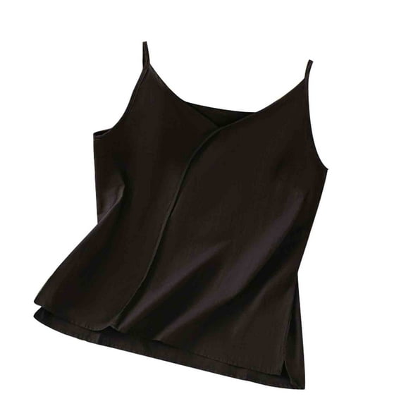 Mrat Gym Tank Tops Woman Women's Summer Casual Fashion Comfort Solid Color Loose Round Neck Sleeveless Cotton and Linen Tops Sleeveless Loose Tunic Blouses S-156 Black L