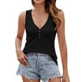 thumbnail image 1 of Mrat Gym Tank Tops Woman Women's Summer Casual Sleeveless Tops V-Neck Tops Button Solid Color T-Shirts S-165 Black XL, 1 of 8