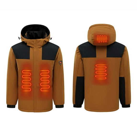 Mrat Heated Jacket for Men and Women, Heated Coat Hooded Unisex Heating Warm Jackets Windproof USB Charging Electric Body Warmer Overcoat Fall Coats for Lady S-30 Brown L