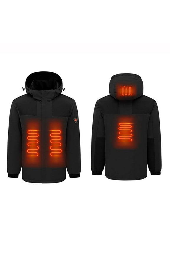 Heated Jacket for Men and Women, Heated Coat Hooded Unisex Heating Warm Jackets Windproof USB Charging Electric Body Warmer Overcoat Womens Warm Winter Coat S-30 Black XL