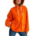 thumbnail image 1 of Mrat Heavy Hoodies for Women Women Drawstring Hoodie Long Sleeved Round Neck Pullover with Pocket Temperament Tops Women's Cute Hoodies Sweatshirts S-50 Orange L, 1 of 8