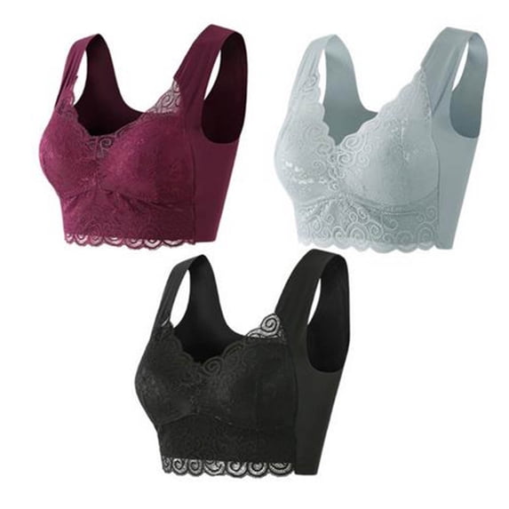 Mrat High Impact Sports Bra Women Seamless Bras Women Soft Bra Style M-184 Women's Plus Size Female Spaghetti Strap Bra V-Neck Hook and Eye Bra Closure Lace Bralette Black XXL