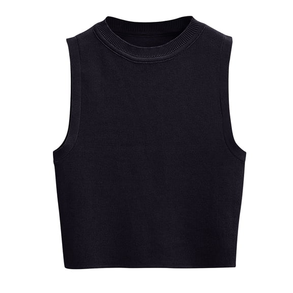 Mrat High Neck Tank Tops for Women Knit Tank Tops for Women Crewneck Sleeveless Stretchy Athletic Tops Pullover Casual Trendy Sweater Vests Blouses Tops S-418 Black S