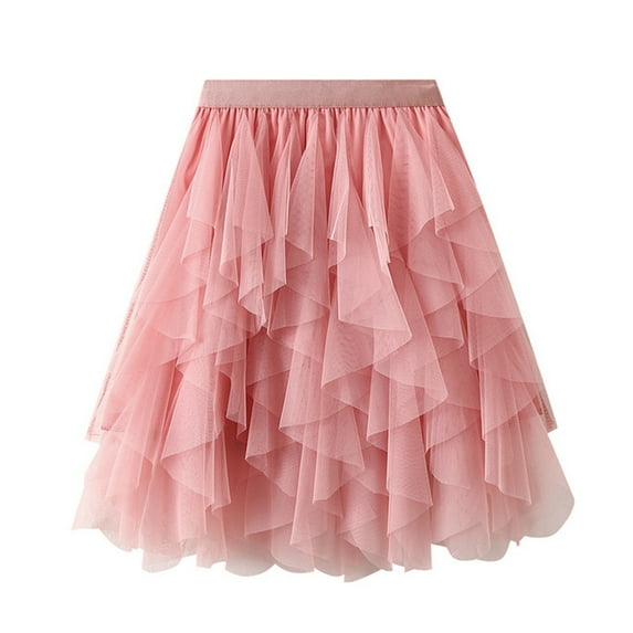 Mrat High Slit Skirt Women Versatile Solid Color Short Skirt Mesh Skirt Multilayer Short Skirt Boho Long Skirts S-42 Pink-A One Size