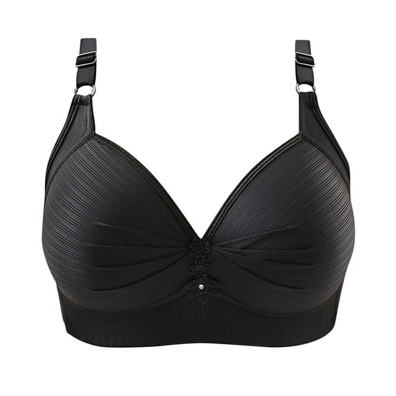 Mrat High Support Sports Bras for Women Plus Size Sports Bras Women Push-Up Bra Style M-138 Tall Size Sports Bras Female V-Neck Hook and Eye Bra Closure Lace Bralette Black L
