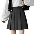 thumbnail image 1 of Mrat High Waist A-Line Skirt Fashion Women Pleated A-Line Skirt Solid High Waist Short Skirt Midi Skirt S-109 Gray L, 1 of 9