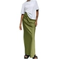 thumbnail image 1 of Mrat High Waist A-Line Skirts Women's Flowing Solid Color Elegant Dress Fashion Satin Drape Fishtail Skirt High Waist A-Line Skirts S-8 Green M, 1 of 4