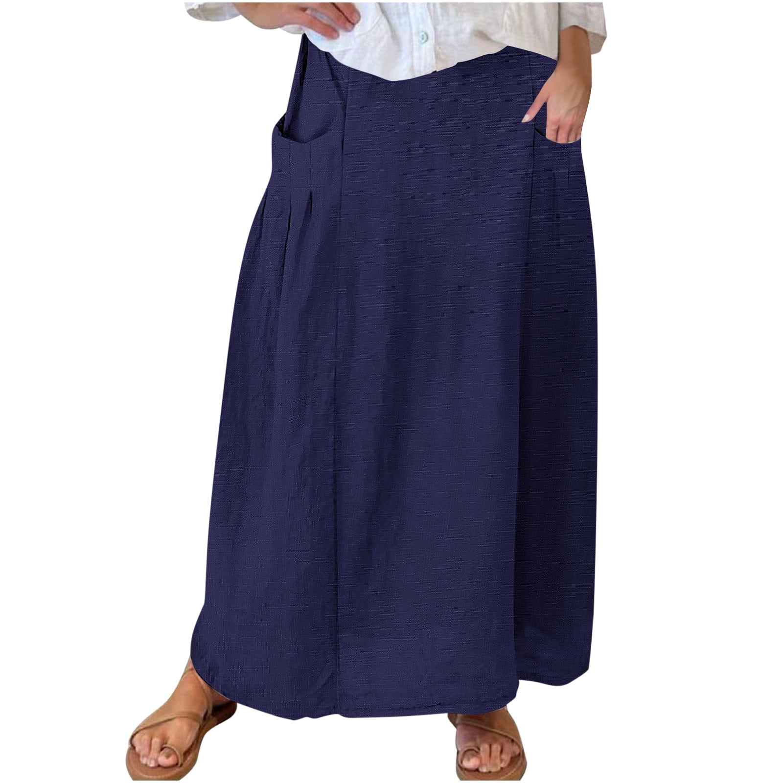 Mrat High Waisted Maxi Skirt Women's Casual Retro Floral Skirts Linen