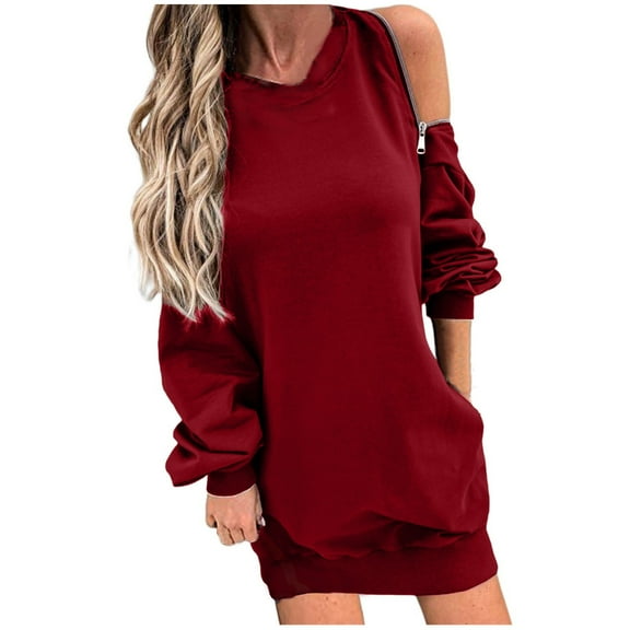 Mrat Hoodie Warm Fleece Zip Women Long Hooded Pullover Casual Workout Soft Fall Zipper Shoulder Outfits Winter Oversized Sweatshirts S-78 Red-A L