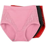 Mrat Incontinence Underwear for Women 3pc Women's Plus Size Panties Solid Color Patchwork Lace High Waist Leak Proof Cotton Short Underwear Shorts Thong Panties S-202 Black XXL