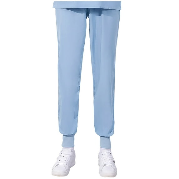 Mrat Joggers Women Solid Color Loose Bunched Feet Work Pants Elastic Waist Baggy Straight Nurse Dress Pants S-5 Sky Blue S
