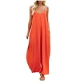 thumbnail image 1 of Mrat Jumpsuits for Women Loose Casual Sleeveless Spaghetti Strap Overallls Oversize Wide Leg Rompers with Pockets S-39 Orange XL, 1 of 8