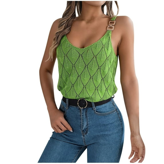 Mrat Knit Tank Tops Women's Fashion Tank Tops Summer Sleeveless Casual Loose Blouses Cotton Tank Tops S-153 Green XL
