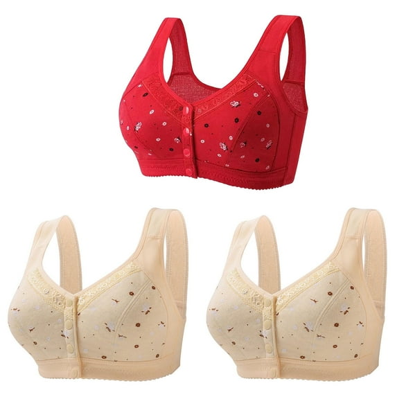 Mrat Lace Bras for Women Bras for Older Women 2024 Front Close Button Cotton Bras Full Support Wide Back Wireless Bras S-18 Red-A S