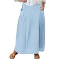 thumbnail image 1 of Mrat Lace Maxi Skirt Women's Casual Retro Floral Skirts Linen Elastic Waist Pleated Maxi Skirt with Pockets Plus Size Skirts S-146 Light Blue M, 1 of 5