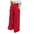 thumbnail image 1 of Mrat Ladies Sweatpants Full Length Pant Wide Leg Sweatpants High Waisted Pants Loose Pants for Ladies Fall Sweat Pants Cotton Linen Palazzo Flare Sweatpants Red M, 1 of 6