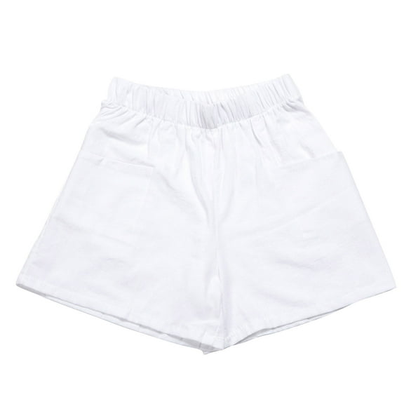 Mrat Ladies Tall Pants Women's Solid Cotton Wrinkled Thin Wide Leg High Waist Loose Casual Shorts Uniform Pants for Women S-196 White XXL