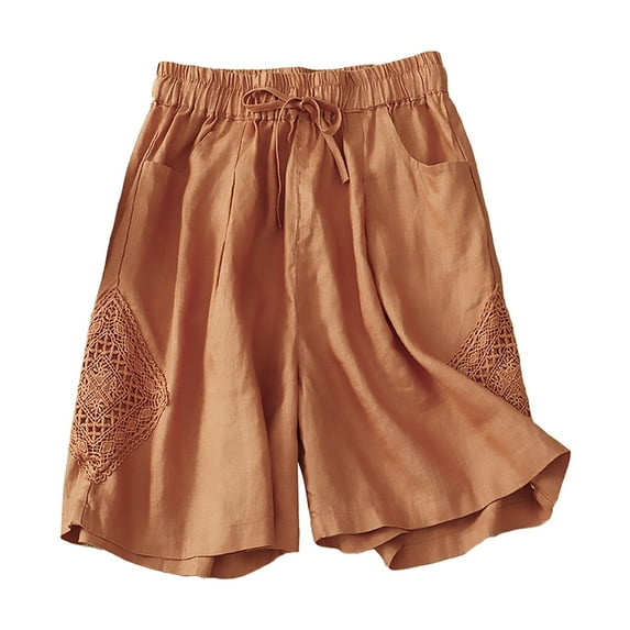 Mrat Ladies Wide Pants Fashion Women Wide Leg Pants Plus Size Splice Casual Elastic Waist Slim Beach Shorts Drawstring Shorts Women S-243 Orange XXL