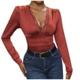 thumbnail image 1 of Mrat Ladies Workwear Pants Fashion Women's Casual V-Neck Long-Sleeved Solid Color Lace Short Jumpsuit Hiking Shorts Women S-548 Orange XL, 1 of 6