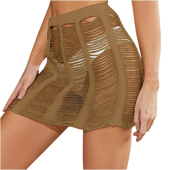 Mrat Layered Flowy Skirt Fashion Women High Waist Solid Skirt out Ladies Mini Fitting Skirts Flared Midi Skirt S-86 Khaki M