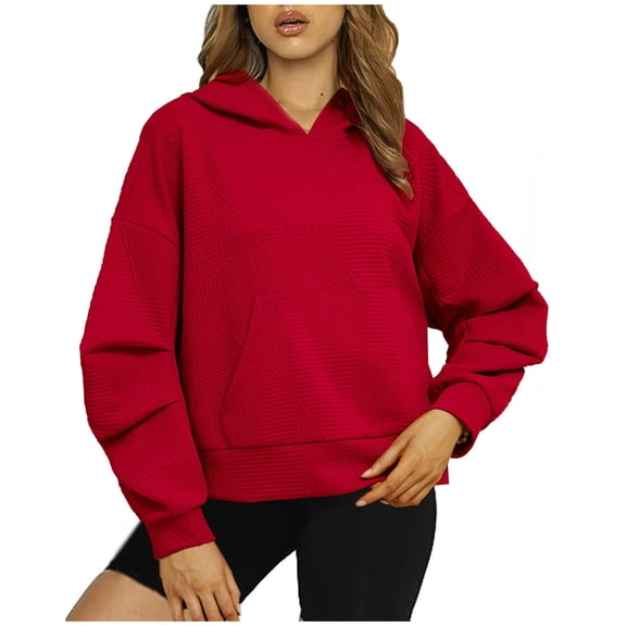 Mrat Light Zip up Sweatshirt Women Womens Hoodies Long Sleeve Oversized Sweatshirts Pockets Drop Shoulder Tops Women Full Zip Cropped Sweatshirt Hoodie S-33 Red-A M