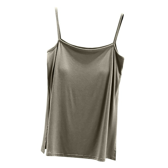 Mrat Lightweight Cami Women's Solid Color Slit with Chest Pad Thin Style Outer Wear Sleeveless Back Tops Round Neck Camisole Womens Plus Size Tank Tops S-69 Green XXL