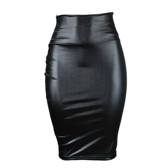 Mrat Lightweight Flare Skirt Women's Half-Length Skirt Imitation Leather Wrap Hip Skirt High Waist Elastic Plus Size Skirt Maxi Skirts for Women S-93 Black XXL