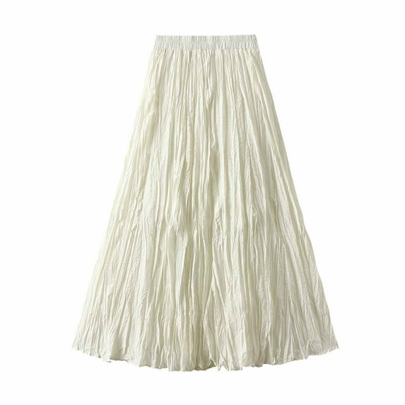 Mrat Lightweight Flare Skirts Women's Fashion Classic High Waist Flowing Skirt Slimming Elastic Waist Skirt Skirts Knee Length S-54 Beige One Size