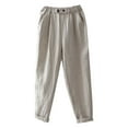 thumbnail image 1 of Mrat Linen Pants Women Summer Harlan Pants Thin Loose Stacked Pants for Women Yoga Pants with Pockets Femal Work Pants Casual Pants Slim And Versatile Pants Beige M, 1 of 7
