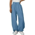 thumbnail image 1 of Mrat Linen Pants Women Wide Leg Pants High Waist Drawstring Sweat Pants Loose Workout Trousers with Pockets Womens Checkered Pants S-59 Blue 3XL, 1 of 6