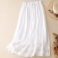 thumbnail image 1 of Mrat Linen Skirts Women's Summer Loose Retro Elastic Waist Full Length Embroidery Skirt Double Layer Flowing Cotton and Linen Gauze Skirt Linen Skirts S-38 White L, 1 of 8