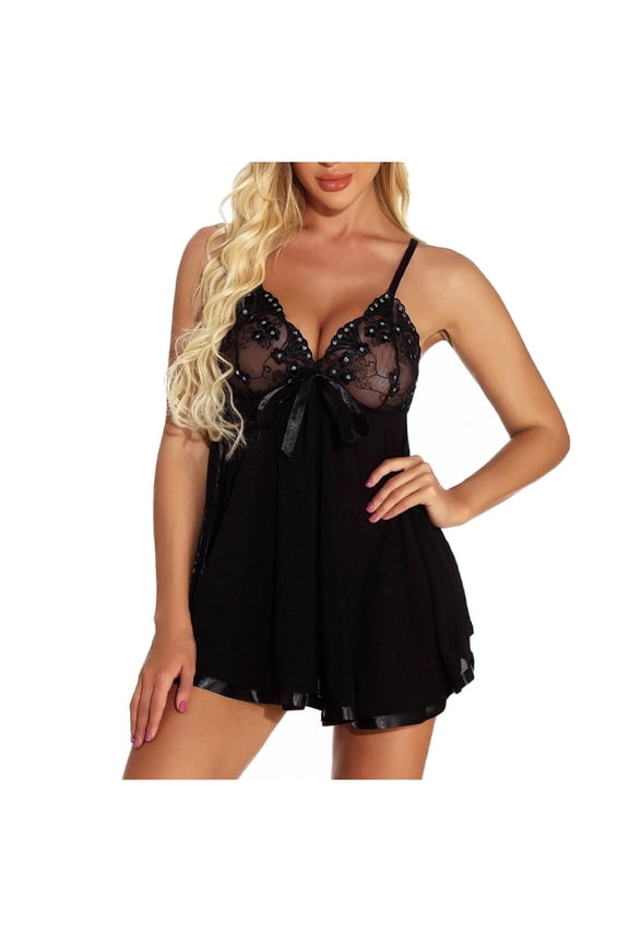 Lingerie Skirt Women Plus Size Lace Nightgown Mesh Chemise Nighty Lingerie S-17 Black 5XL