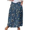 thumbnail image 1 of Mrat Long Skirt Women's Casual Retro Floral Skirts Linen Elastic Waist Pleated Maxi Skirt with Pockets Plus Size Skirts S-121 Navy 4XL, 1 of 5