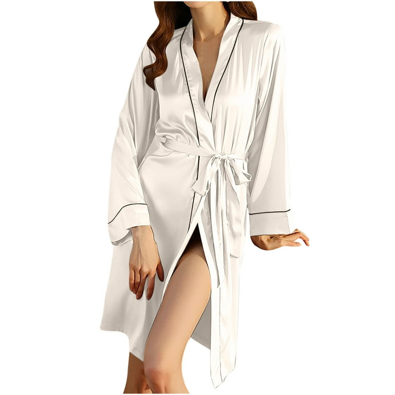 STJDM Nightgown, Nightgown,Sleep Clothes Long Sleeve Shirts Women Pajamas  Homewear Smooth Pijanas Satin Cardigan Large