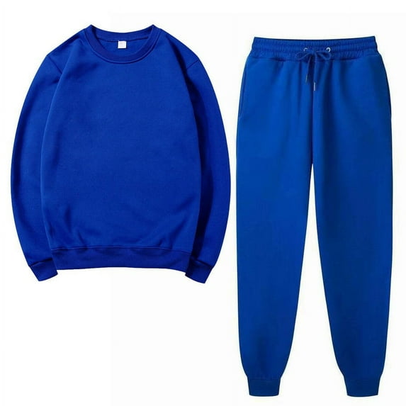 Mrat Long Sleeve Button Outfits Women's Sweatsuit Solid Round Neck Pullover Casual Sport Sjogger Pants Sports Set Tracksuit S-60 Blue XXL