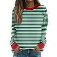 thumbnail image 1 of Mrat Long Sleeve Striped Shirts for Women Crew Neck Striped Tops Loose Fitting Casual T Shirts Trendy Lightweight Soft Tops Zip up Sweatshirts S-99 Red-a XXL, 1 of 5