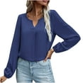 thumbnail image 1 of Mrat Long Sleeve V-Neck Blouses & Shirts Womens Button Down Tops Ladies Satin Socket V-Neck Solid-color Commute Long Sleeve Blouses Shirt Tops Female Outdoor Windbreaker, 1 of 8
