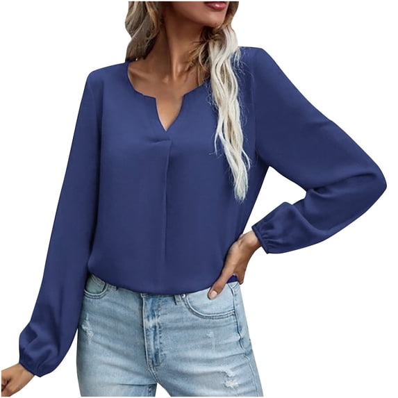 Mrat Long Sleeve V-Neck Blouses & Shirts Womens Button Down Tops Ladies Satin Socket V-Neck Solid-color Commute Long Sleeve Blouses Shirt Tops Female Outdoor Windbreaker