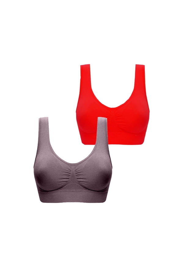 Longline Bras for Women 2-Pack Womens Wireless Seamless Bras Push up Bras Wirefree Bralettes T Shirt Bra Women Athletic Bra S-212 Red-A XL