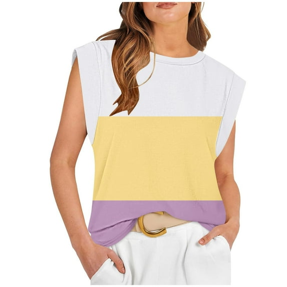 Mrat Looseting Tank Tops Fashion Women's Casual Round-Neck Sleeveless T-Shirt Tops Blouse Basic Knit Sleeveless Shirts S-393 Purple XXL