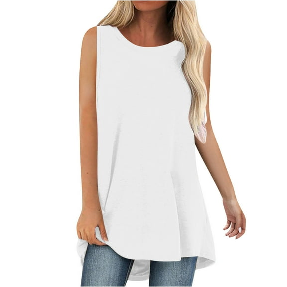 Mrat Looseting Tank Tops for Women Women Tank Summer Solid Color Round-Neck Sleeveless Casual Tunic Tops Blouse S-81 White XXL