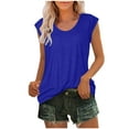 thumbnail image 1 of Mrat Low Cut Tank Tops Women's Cap Sleeve Tops Summer Tank Tops Casual Basic Tees Shirts Loose Blouses Womens Loose Tank Tops S-395 Blue XL, 1 of 6