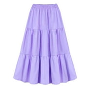 MRAT Maxi Skirt Women Trendy Casual Solid Color High Waist Large Medium Length Skirt High Waist Skirt S-75 Purple 4XL