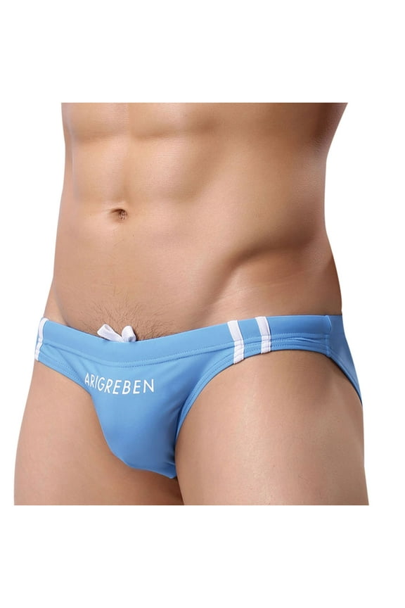 Men Briefs Underwear Men's Low Waist Solid Color Striped Drawstring Hot Spring Quick Dry Swimming Briefs Mens Compression Underwear S-84 Light Blue M