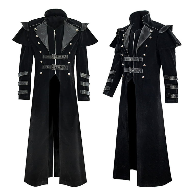 Mrat Men's Fashion Gothic Dress Coat Windbreaker Gothic Style Belly Dance  Hip Skirt Jacket Men's Retro Irregular Hem Goth Dresses Coat L Large 